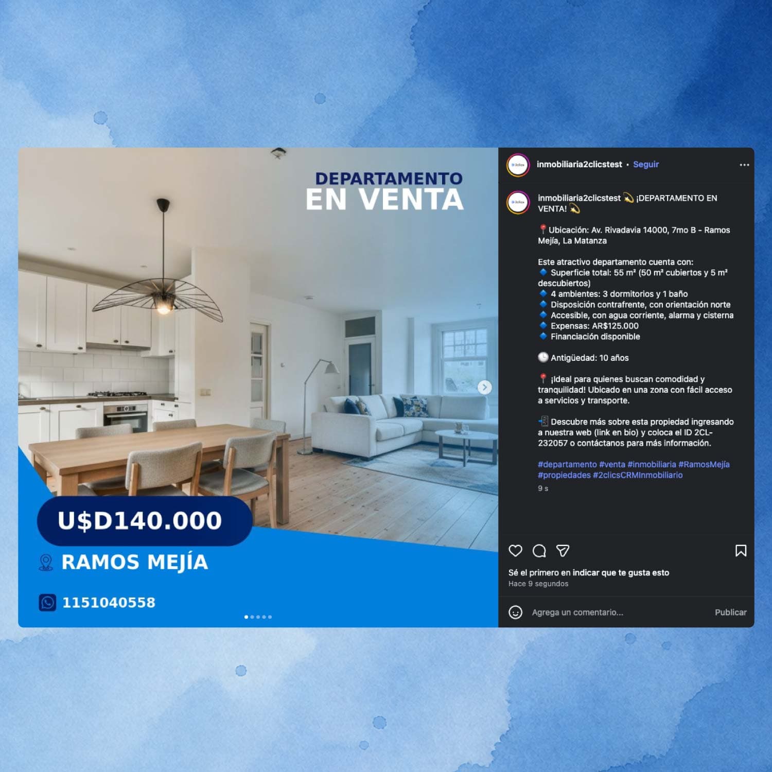 Publicación de propiedades en el feed de Instagram desde 2clicsApp