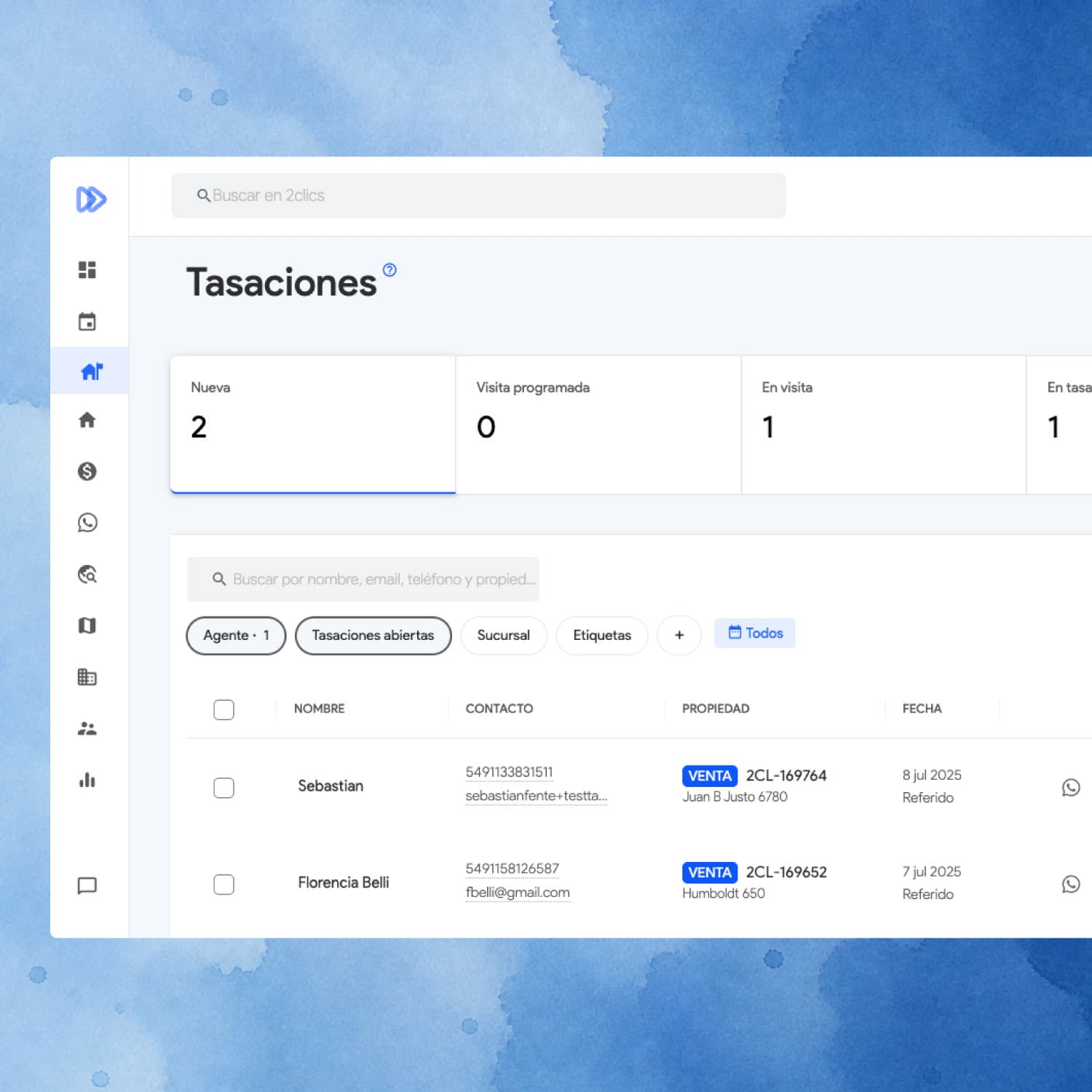 Panel de tasaciones y comparables dentro de 2clics