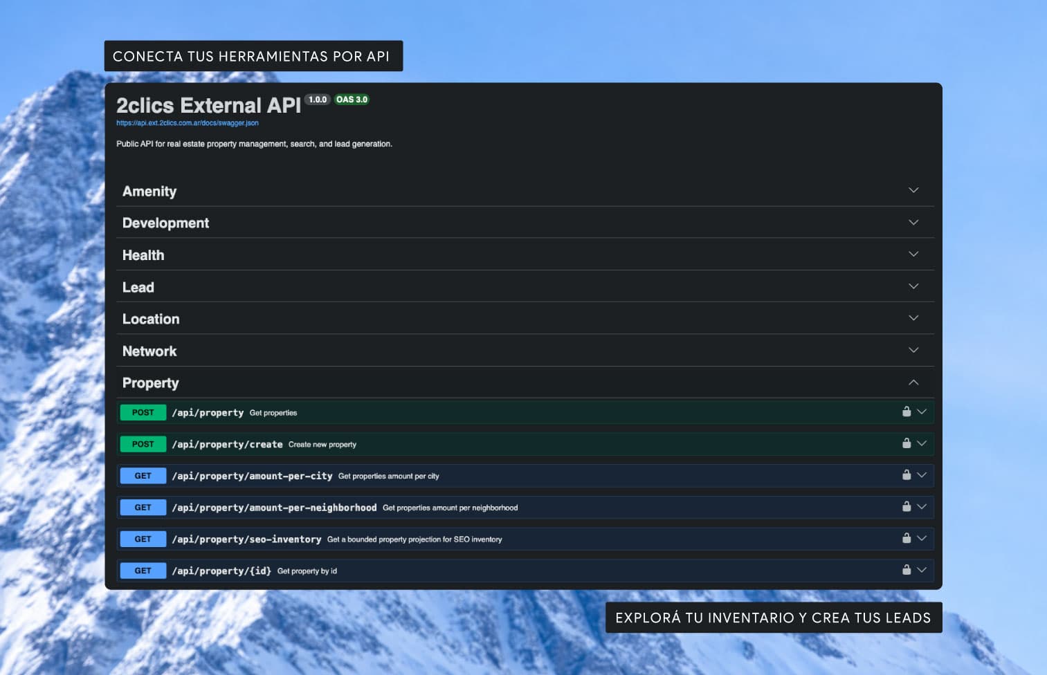 API externa de 2clics para construir integraciones y herramientas inmobiliarias